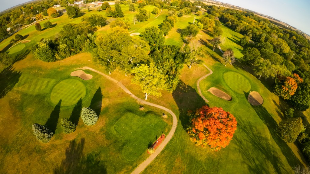 Bird's eye view of golf course in autumn